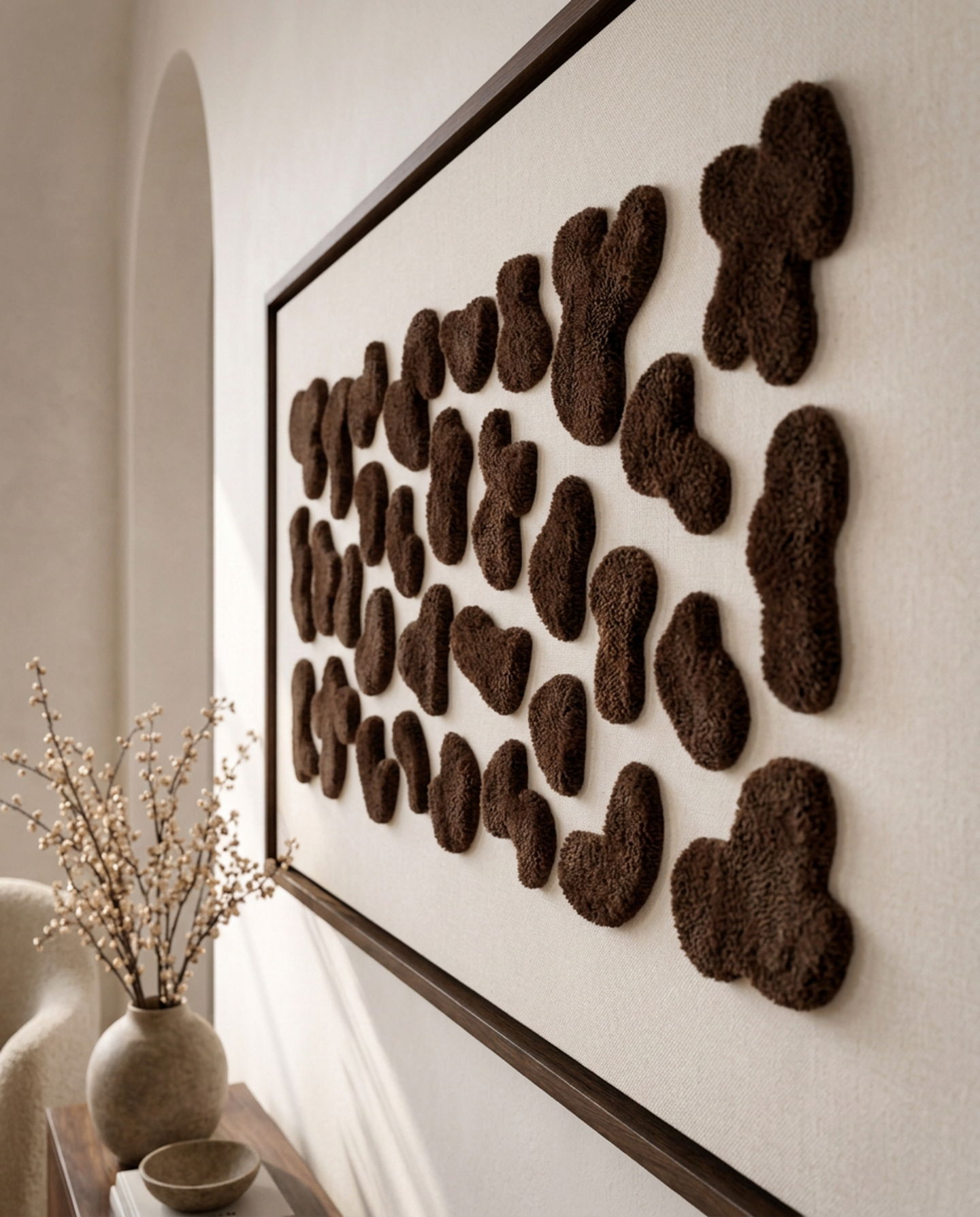 Close view of the chocolate wool relief